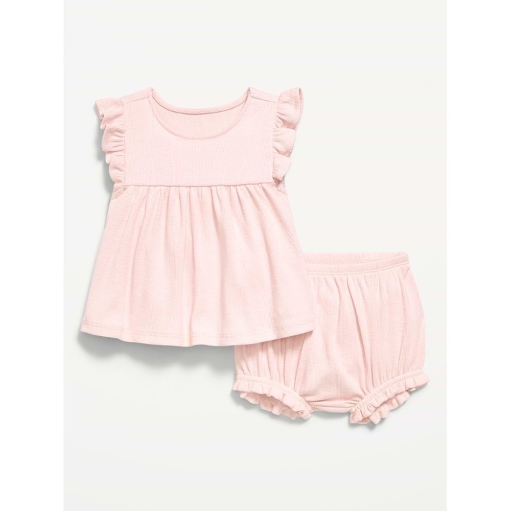 Old Navy Baby Girl Pink Ribbed Flutter Sleeve Tunic and Bloomers Set